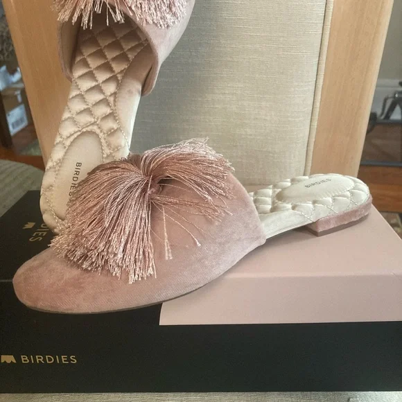 Birdies Pink Plush Slippers with Decorative Pom-Pom - Picture 1 of 6